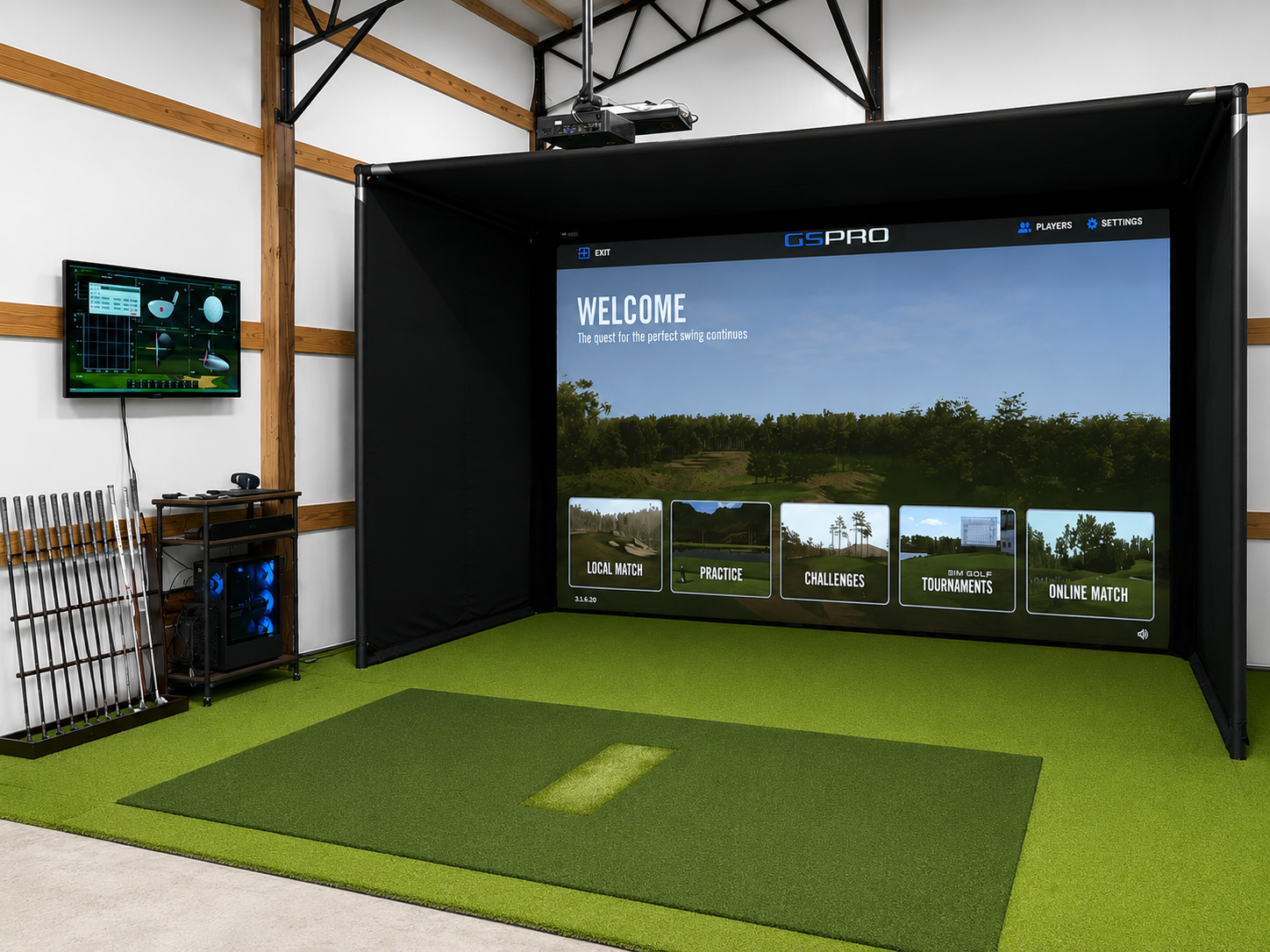 Commercial Golf Simulator Enclosure Kit with Impact Screen - 2" EMT Frame
