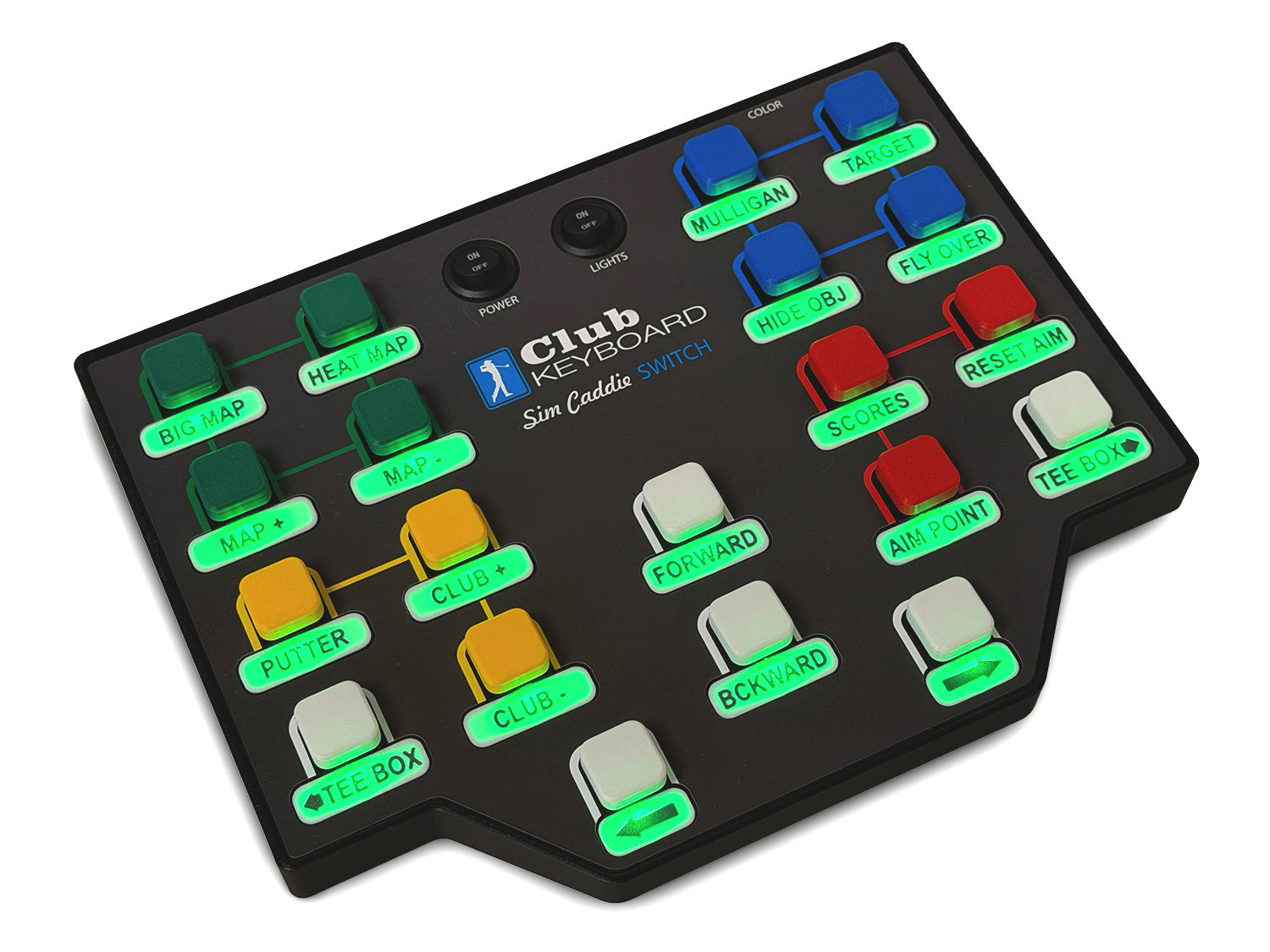 Switch controller with green LED text backlighting