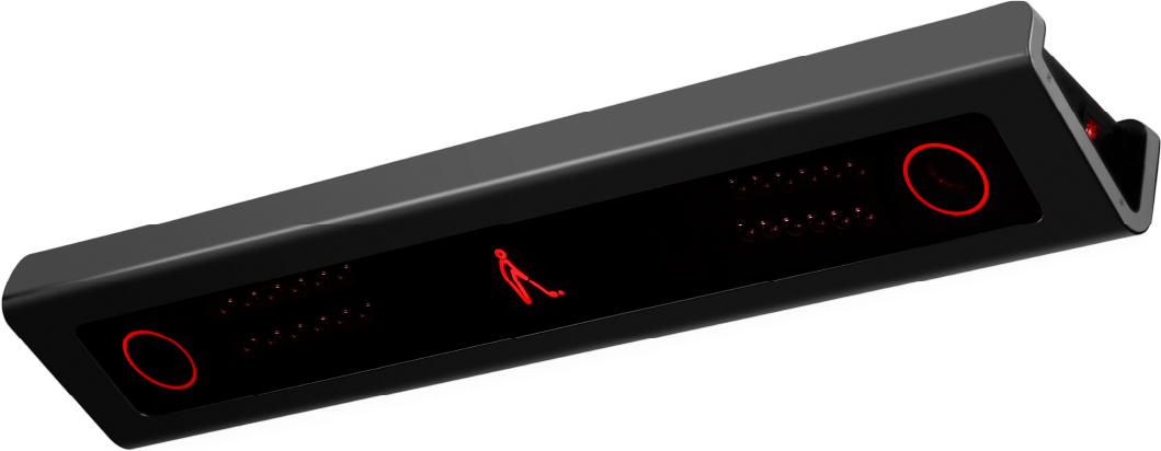 VTrack Overhead Golf Launch Monitor showing sleek design with illuminated indicators.