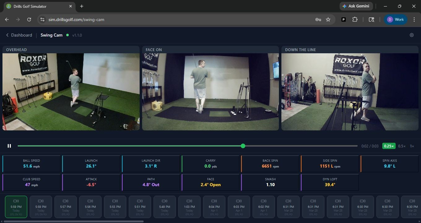 Drills Golf frame-by-frame swing replay screen