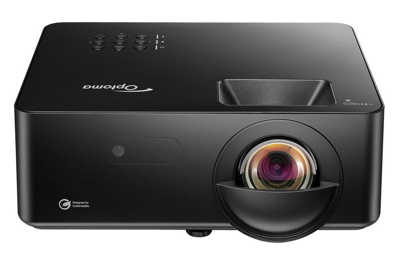 Optoma LH352BST 1080p 4LED short throw golf simulator projector, angled front view