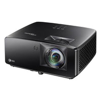 Black projector with lens on a white background