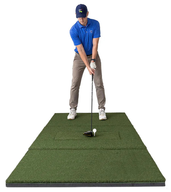 Beaver Tail Double Wide Golf Simulator Mat (4ft x 8.25ft) with the Most Realistic Hitting Strip Insert for Joint Injury Prevention