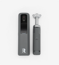 Rapsodo MLM2XPRO launch monitor front with radar and dual cameras beside folded tripod