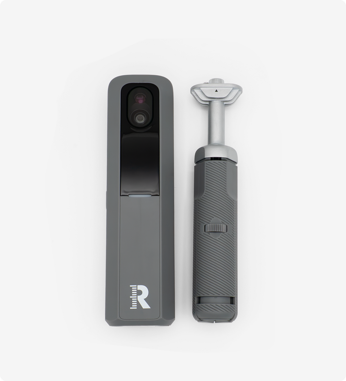 Rapsodo MLM2XPRO launch monitor front with radar and dual cameras beside folded tripod