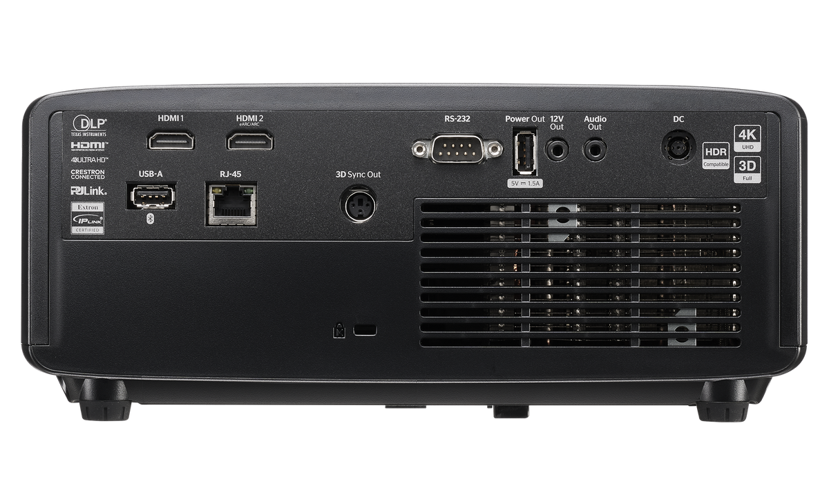 Optoma GT3900UHD rear inputs with two HDMI 2.0 ports, USB-A, RJ45, RS232 and 12V trigger