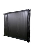 Fold-Away golf simulator enclosure, folding wall-mounted screen system, angled view