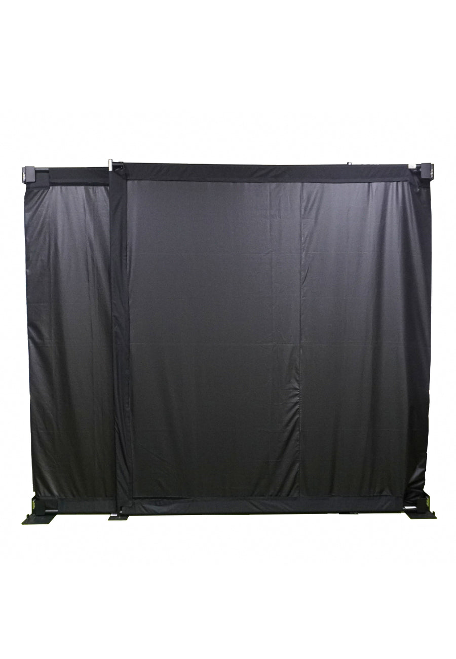 Fold-Away golf simulator enclosure, front view of folded screen panels