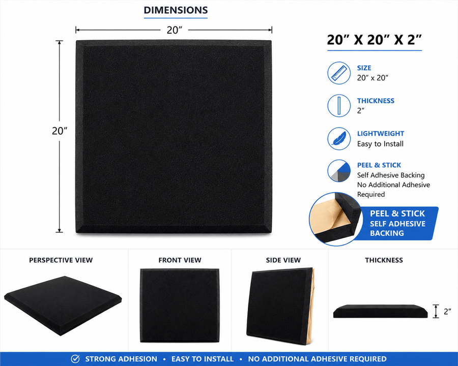 Foam Peel & Stick Wall Panels 20"x20"x2" - 10 Per Pack - Elite Sim Golf