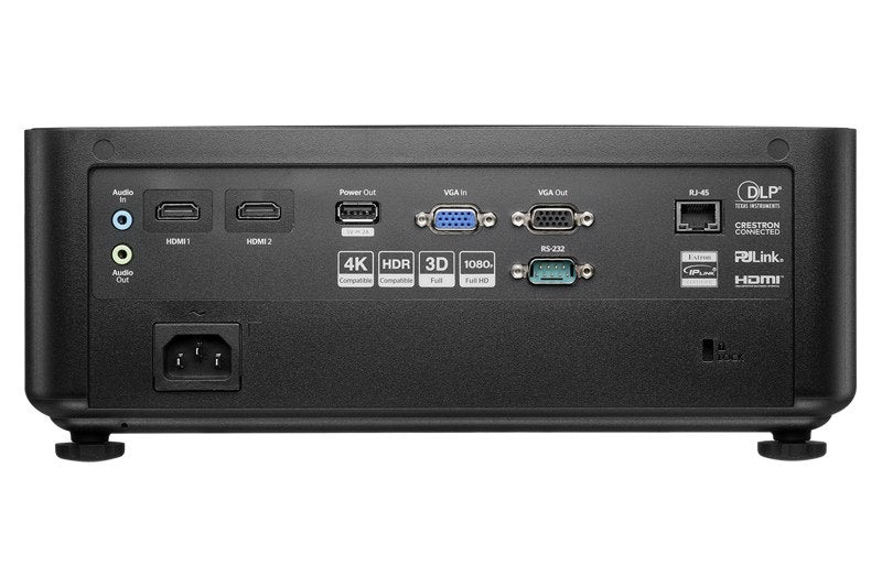 Optoma LH352BST rear inputs with two HDMI 2.0 ports, VGA in and out, RS232 and LAN