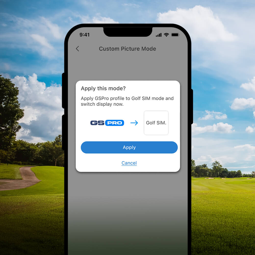 Optoma Smart Control app applying a GSPro golf sim picture mode