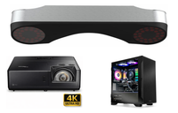 ProTee VX Overhead Launch Monitor, Optoma ZK608TST Projector, and Elite Sim Golf Gaming PC product collage
