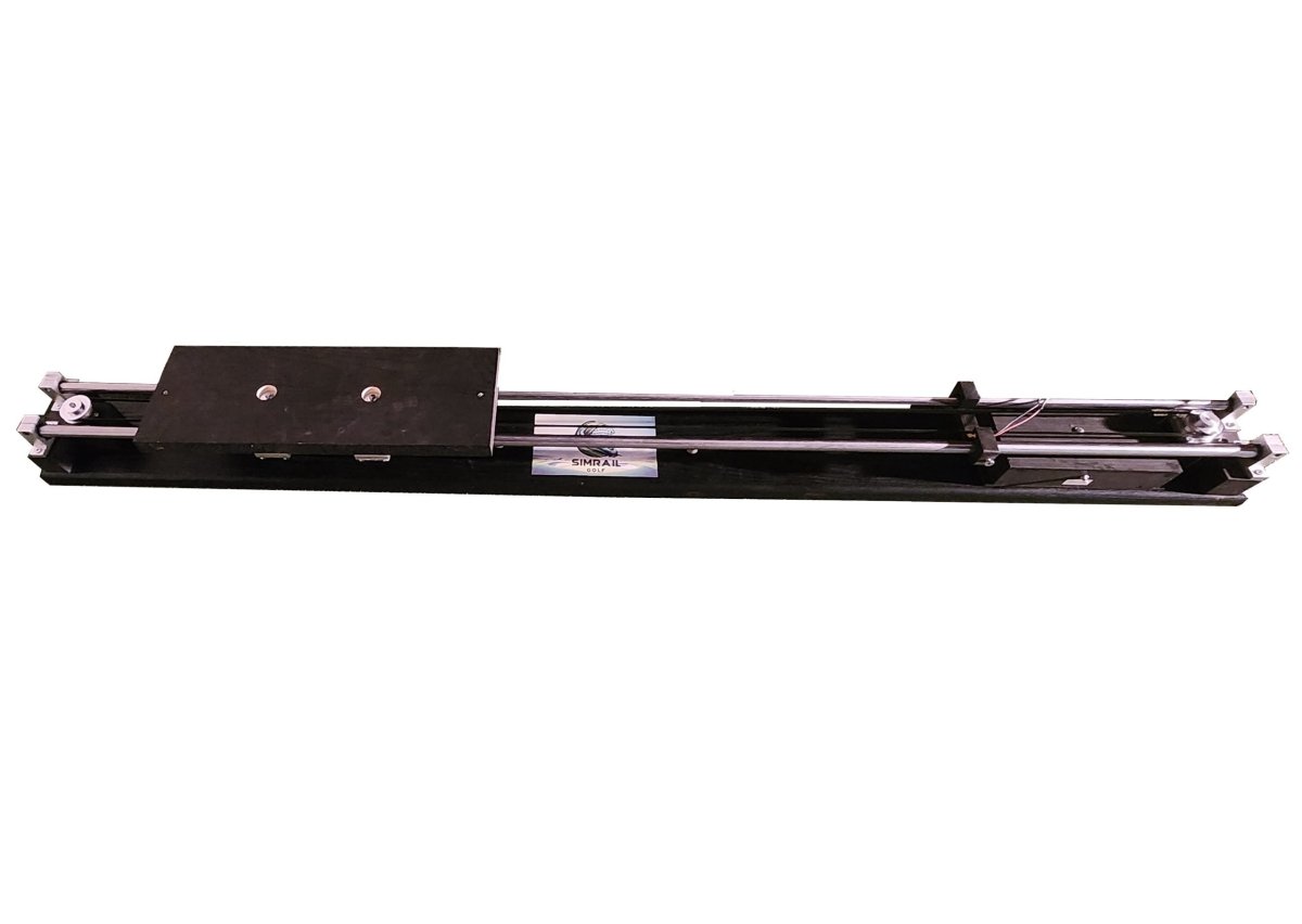 SIMRail automated motorized ceiling rail slider for overhead golf simulator launch monitors