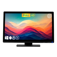22 inch FHD 24/7 touch monitor front view on desktop stand with zero-bezel TRU-Flat glass