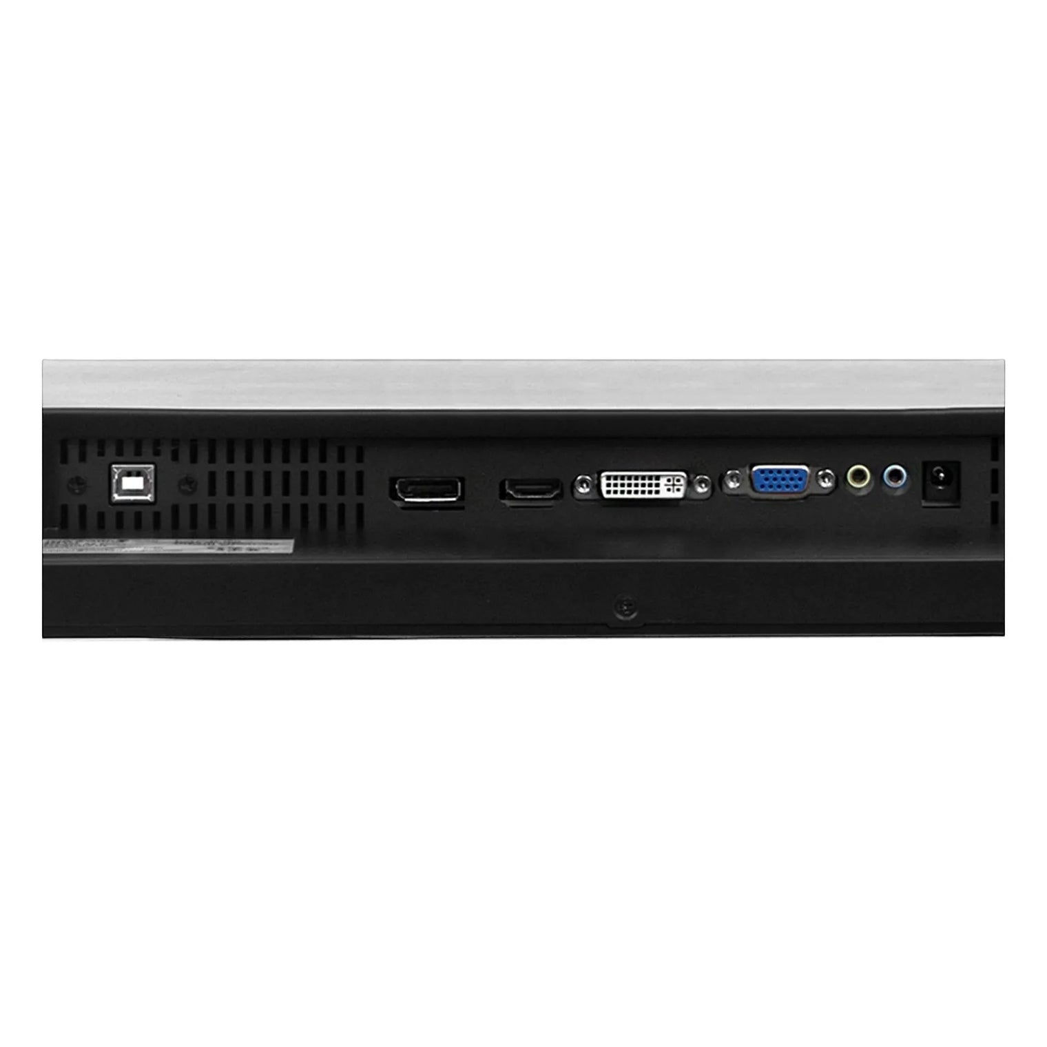 27 inch FHD 24/7 touch monitor input panel close up with USB touch and power connections