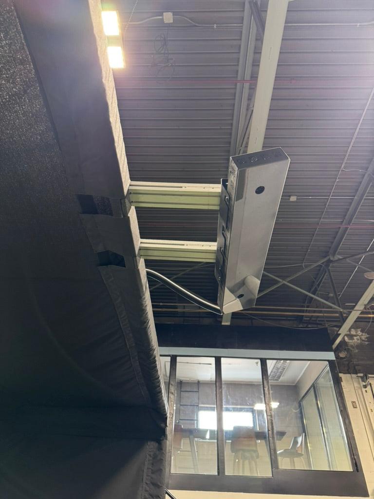 Under-mount view of the Parlour Series launch monitor bracket installed