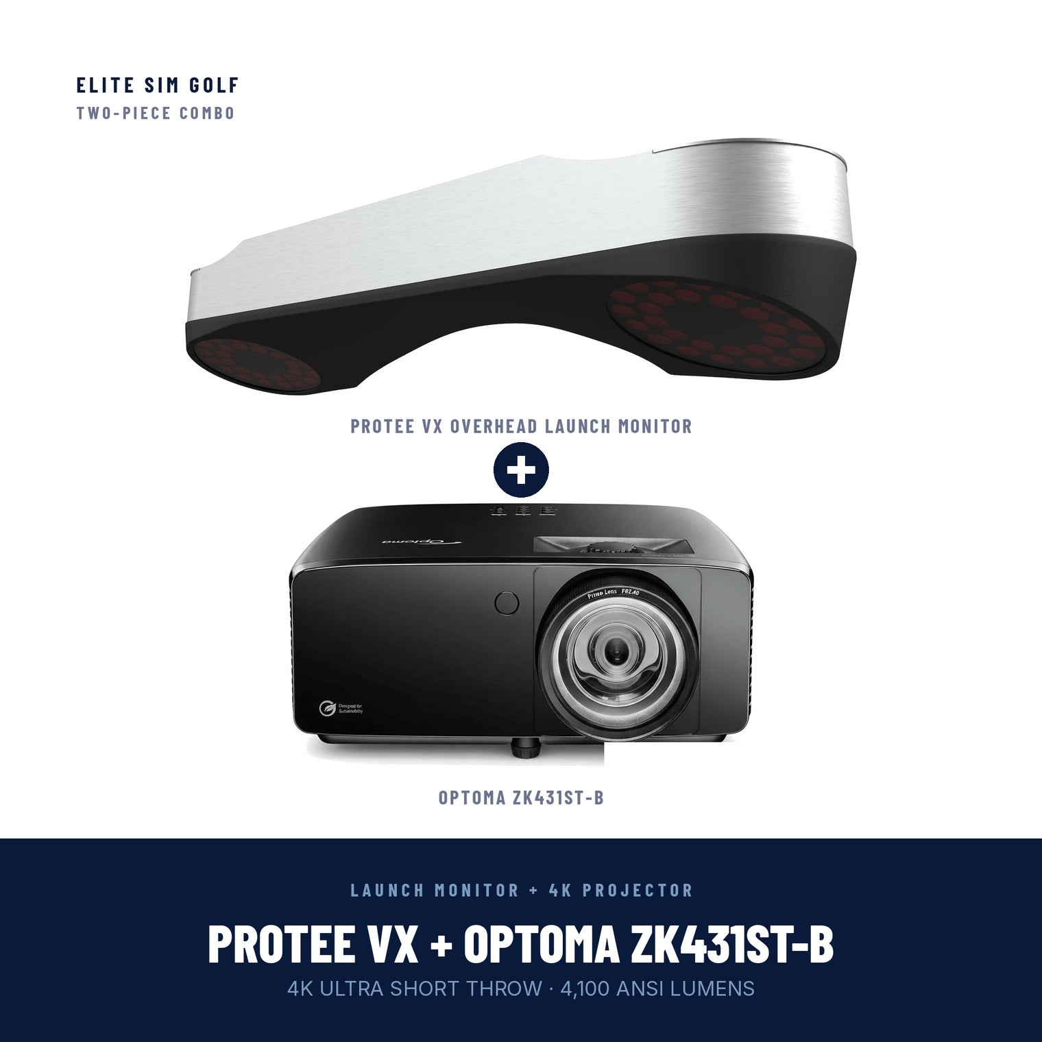 ProTee VX Overhead Launch Monitor + Optoma ZK431ST-B 4K Projector combo, launch monitor and projector